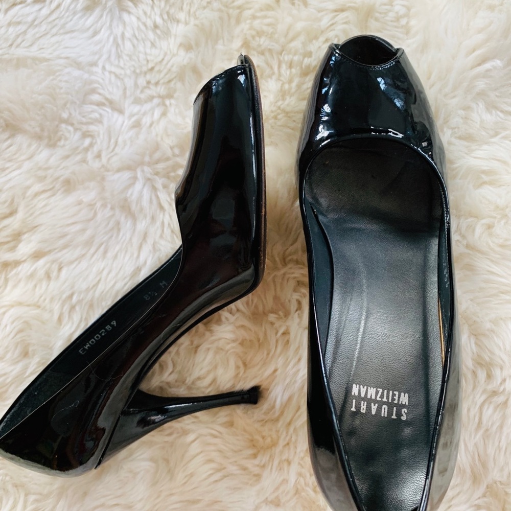Stuart Weitzman patent leather peep toe heel